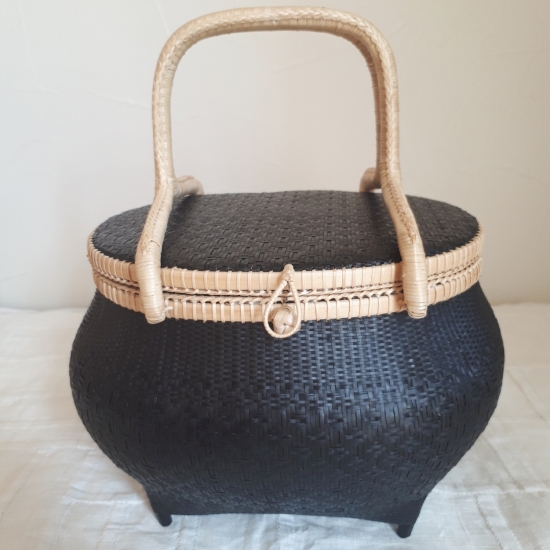 手付き籠 ブラックナチュラル無地