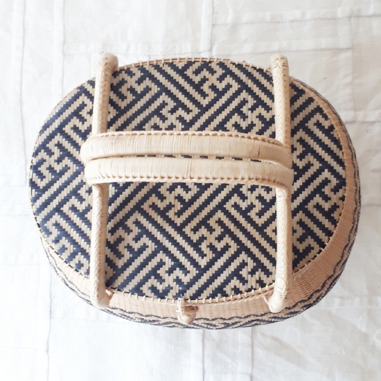 手付き籠 ナチュラルネイビー 紗綾形