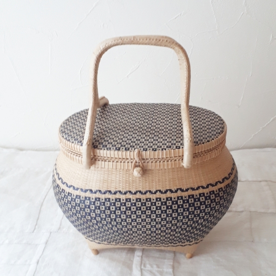 手付き籠 ナチュラルネイビー