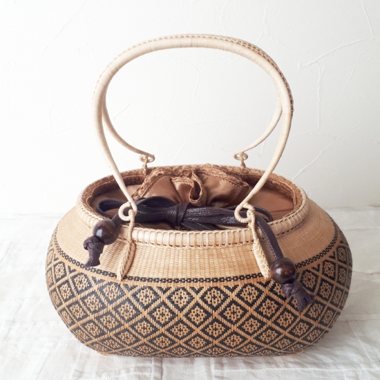 篭バック キュート、ベージュ(シバヤマさんの手づくりカゴ)昭和レトロ