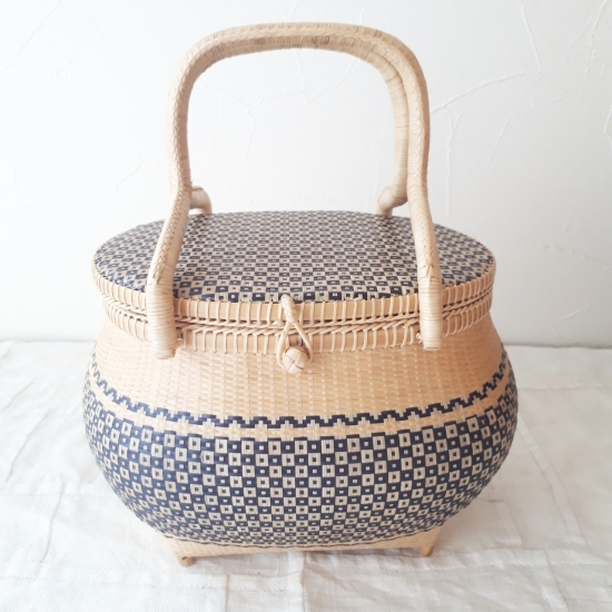 手付籠 ナチュラルネイビー市松