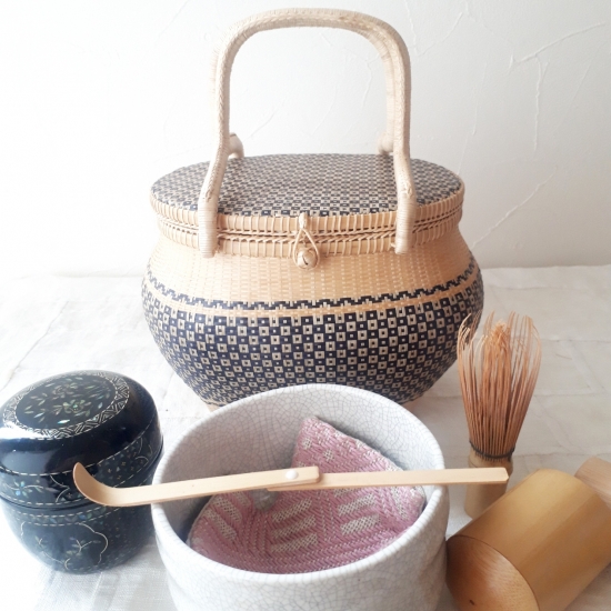 手付籠 ナチュラルネイビー市松